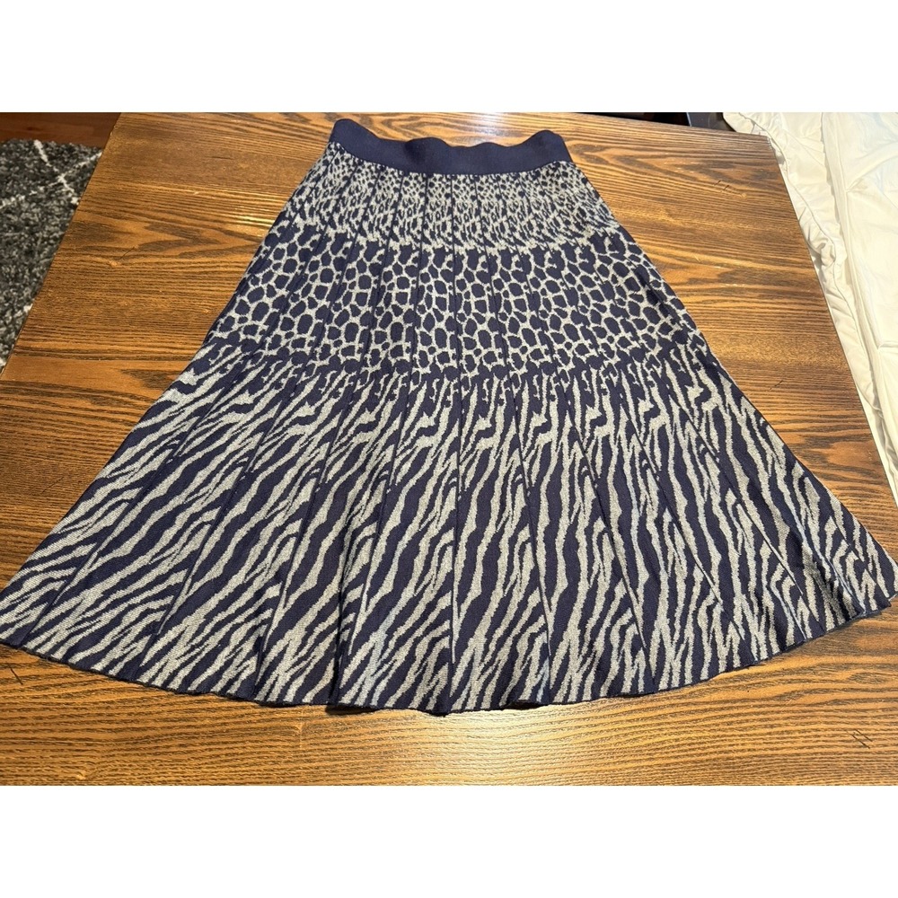 NWT Project By Kikit Womens M Animal Print Knit Midi Skirt Elastic Waist Preppy - Picture 11 of 15